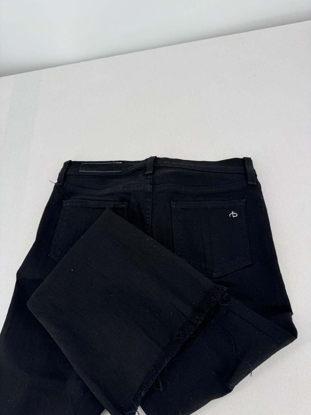 rag & bone Flare Jeans Size 27 Black Coal Cotton Stretch Raw Hem
